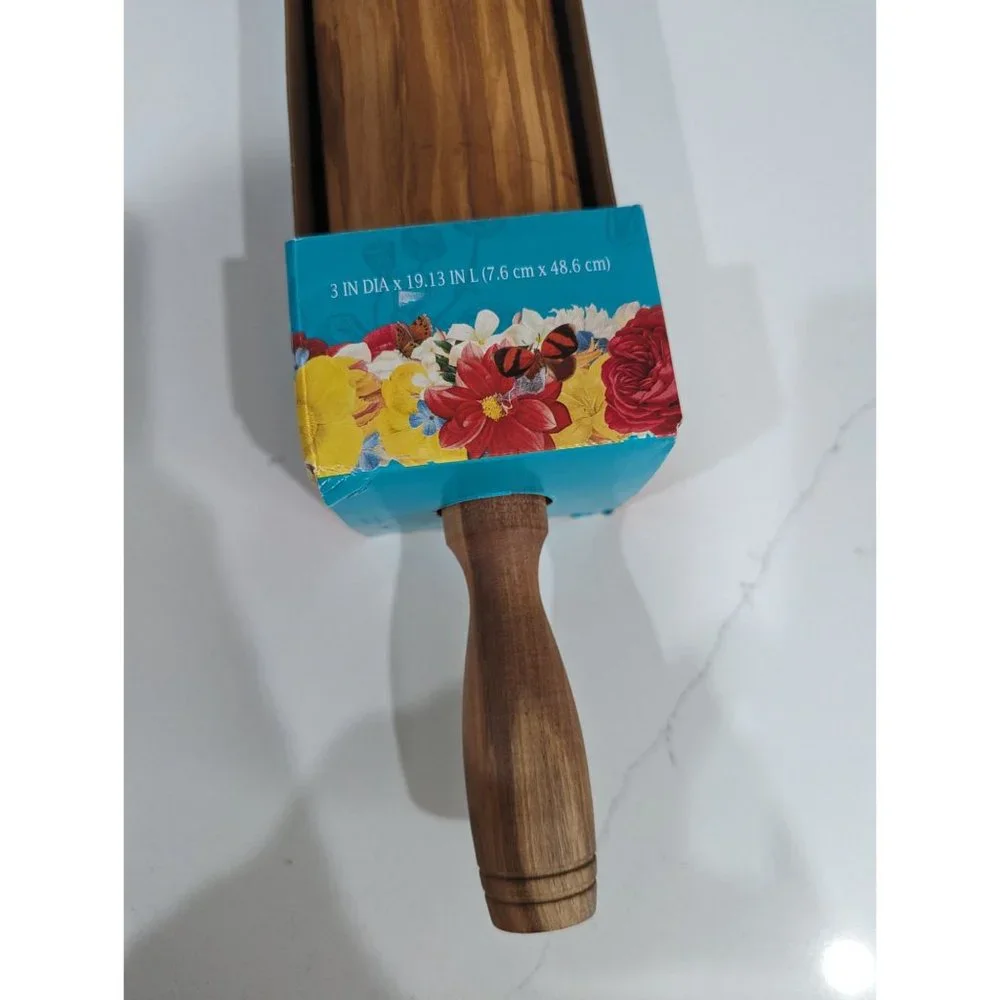 New in Box The Pioneer Woman Olive Wood Rolling Pin Beautiful Farmhouse